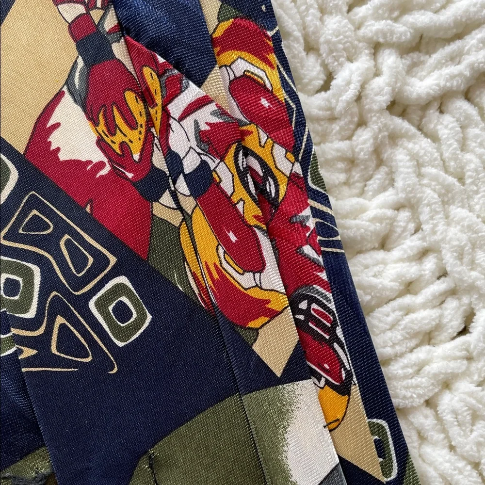 Vintage Men's Football Themed Wide Tie - Blue and Red